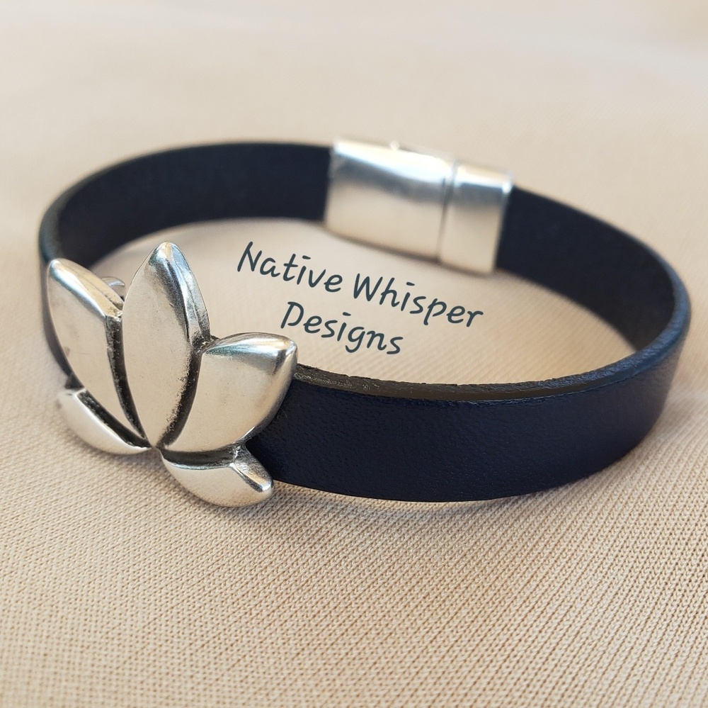Lotus flower leather bracelet